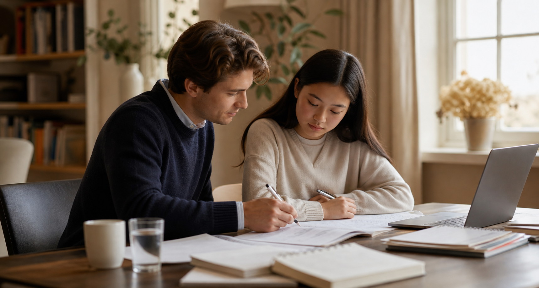 One-to-one GCSE tutor and student working together